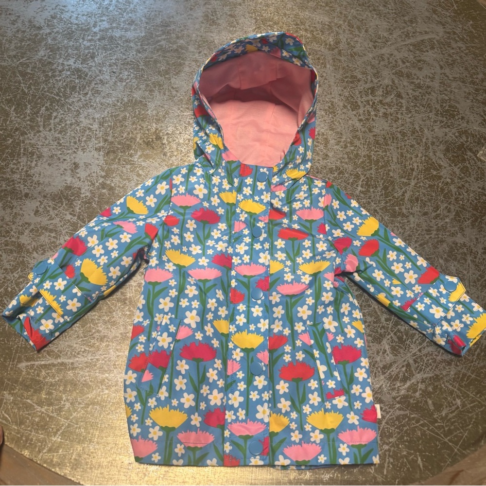 Adventurewear Floral Hooded Raincoat - Blue with Pink, Yellow & Red Flowers 12M